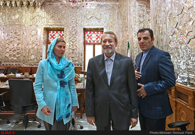 دیدار فدریکا موگرینی مسئول سیاست خارجی اتحادیه اروپا با علی لاریجانی رئیس مجلس شورای اسلامی