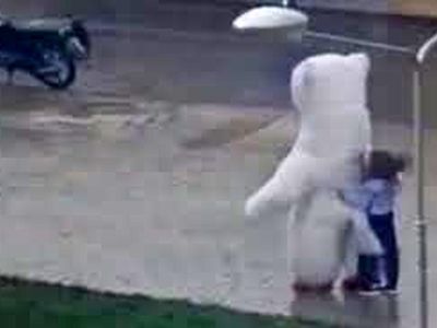 تلاش ناموفق یک زن برای کمک به خرس بادی در آب و هوای مسکو!/ فیلم