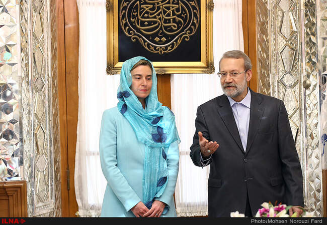 دیدار فدریکا موگرینی مسئول سیاست خارجی اتحادیه اروپا با علی لاریجانی رئیس مجلس شورای اسلامی