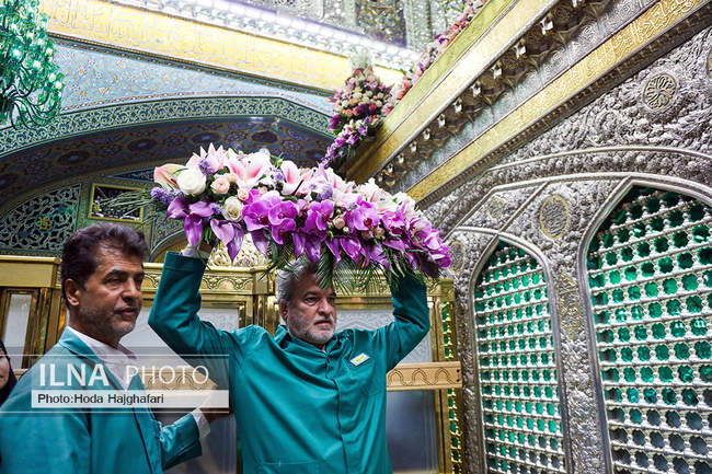تعویض گل‌های ضریح حضرت امام رضا (ع)