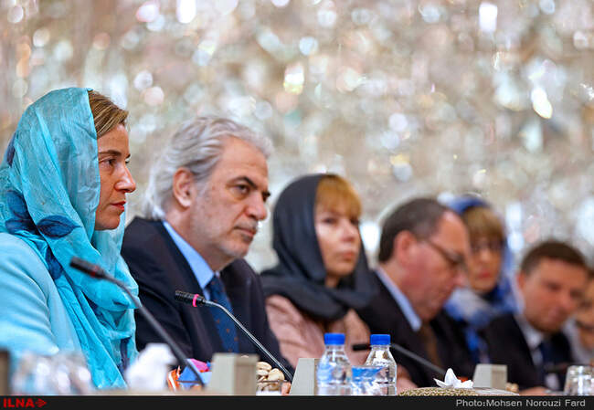 دیدار فدریکا موگرینی مسئول سیاست خارجی اتحادیه اروپا با علی لاریجانی رئیس مجلس شورای اسلامی