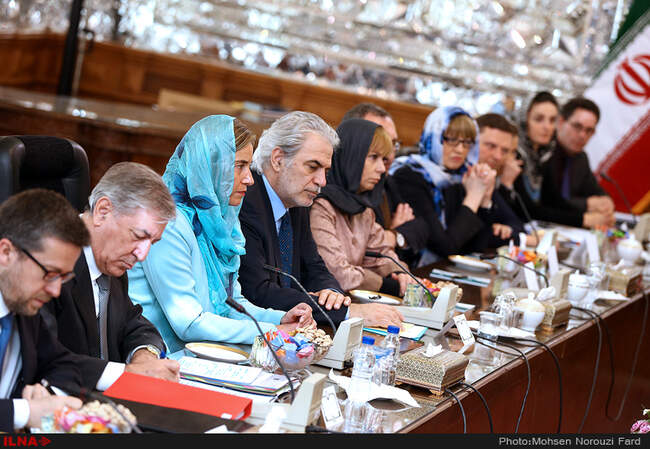 دیدار فدریکا موگرینی مسئول سیاست خارجی اتحادیه اروپا با علی لاریجانی رئیس مجلس شورای اسلامی