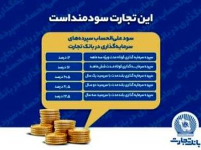 نرخ‌های جدید سود علی‌الحساب سپرده‌های سرمایه‌گذاری در بانک تجارت اعلام شد