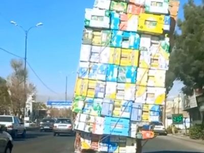 فیلم عجیب از حمل بار نامتعارف با پلاک مخدوش + فیلم