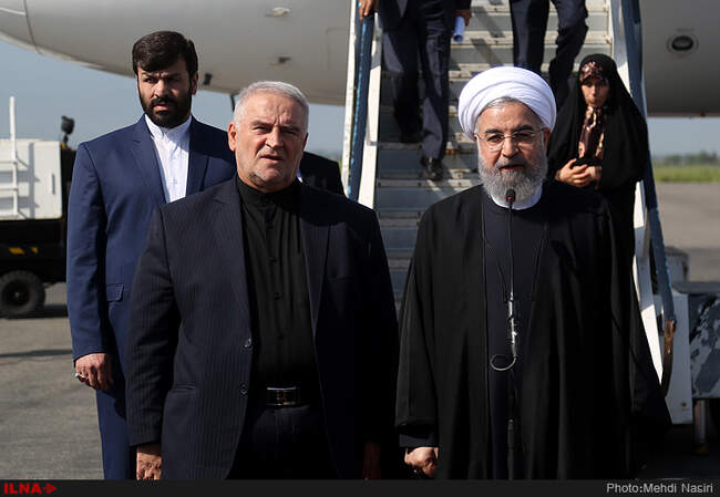 ورود حسن روحانی، رئیس جمهور برای بازدید از معدن یورت به گرگان